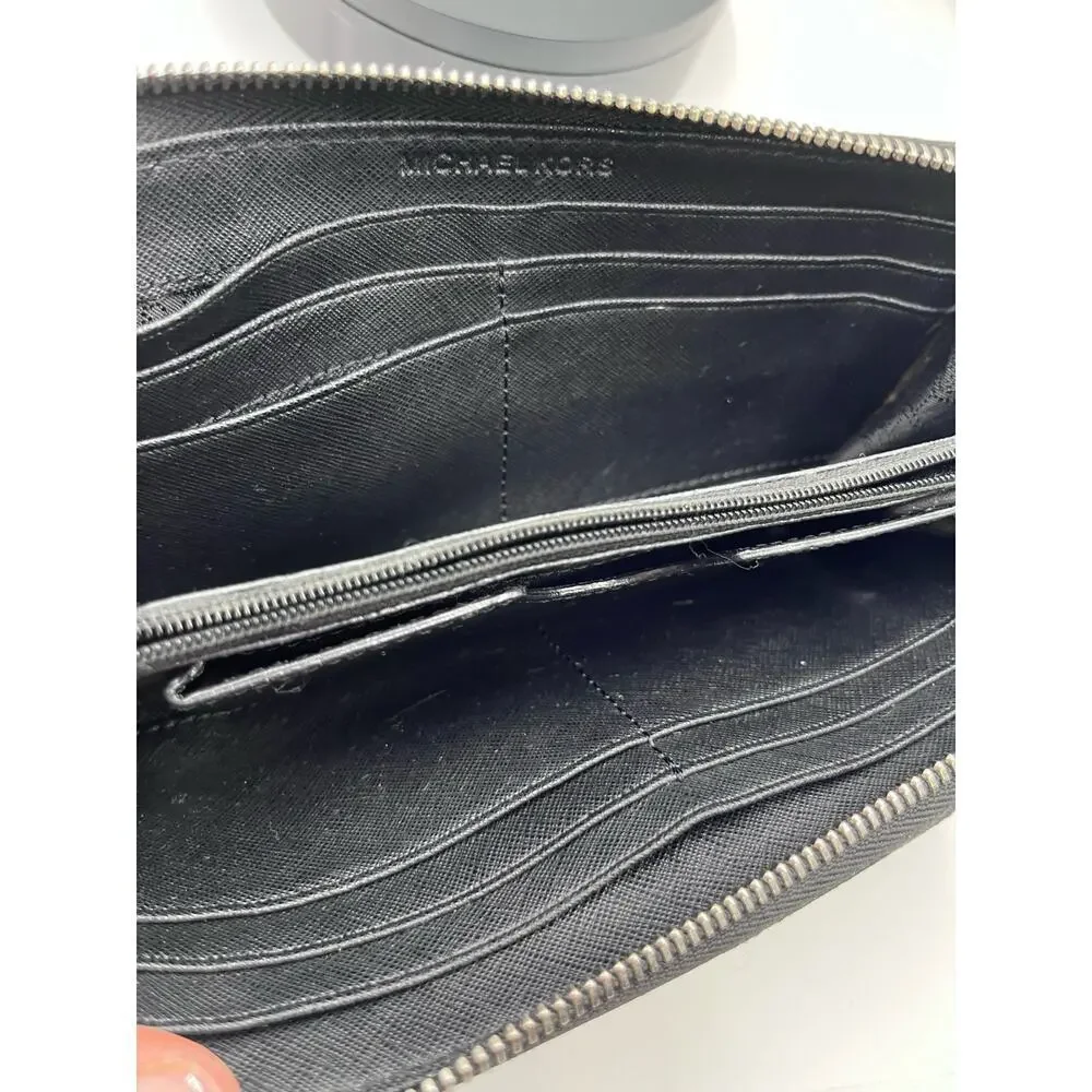 Michael Kors Zip-around Continental Black‎ Genuine Leather Jet Set Wallet